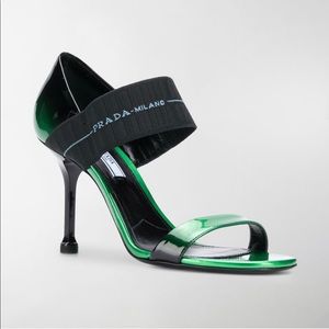 PRADA Elasticated logo strap sandals GREEN